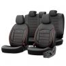 Housse de sièges universel en plein cuir 'Inspire' Noir + Lisière rouge - 11-pièces - adapté aux Side-Airbags