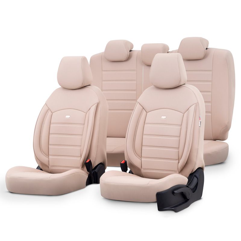 Housse de sièges universel en plein cuir 'Inspire' Crème - 11-pièces - adapté aux Side-Airbags
