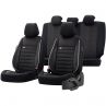 Housse de sièges universel en velours/textile 'Royal' Noir + Lisière blanc - 11-pièces - adapté aux Side-Airbags