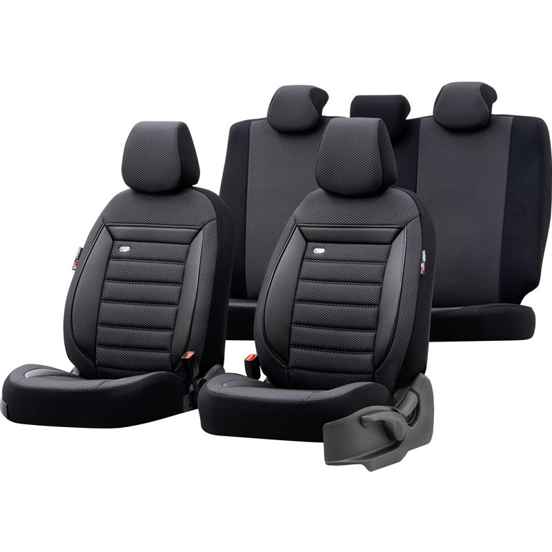 Housse de sièges universel en textile 'Prestige' Noir/Anthracite Damier - 11-pièces - adapté aux Side-Airbags