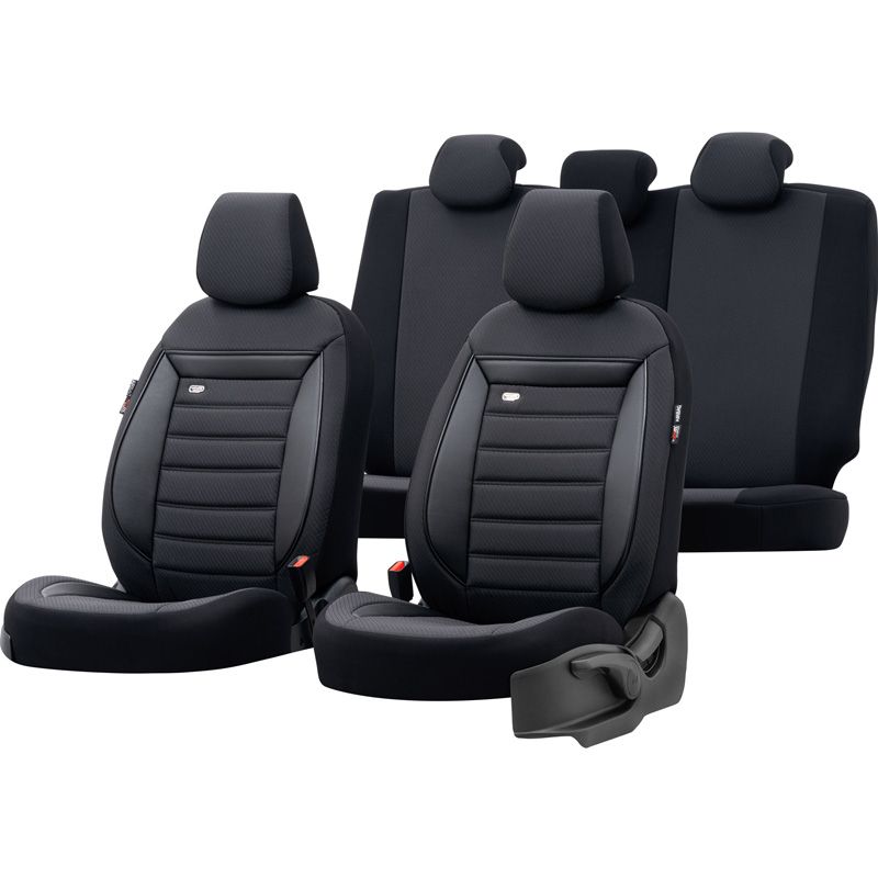 Housse de sièges universel en textile 'Prestige' Noir/Anthracite - 11-pièces - adapté aux Side-Airbags
