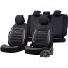 Housse de sièges universel en textile 'Prestige' Noir/Anthracite + Lisière blanc - 11-pièces - adapté aux Side-Airbags